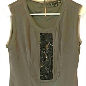 Filtre Shirt Womens Small Petite Gray Black Sequins Sheer Neutral Dressy Tank